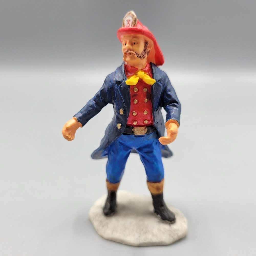 Lemax Firefighter Figurine Hand-Painted In Blue Coat Red Hat approx. 2.75" Tall